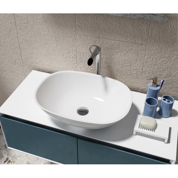 White Counter Top Wash Hand Basin Artificial Stone Bathroom Sink
