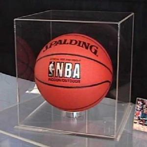 China Acrylic Clear Basketball  Display Case Counter top Plexiglass Football Cube Holder Box on sale