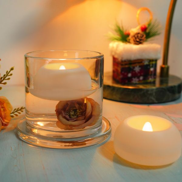 Glossy Floating Water Candle Warm White Flickering Tealight Candles 200 Hours 24 Pack