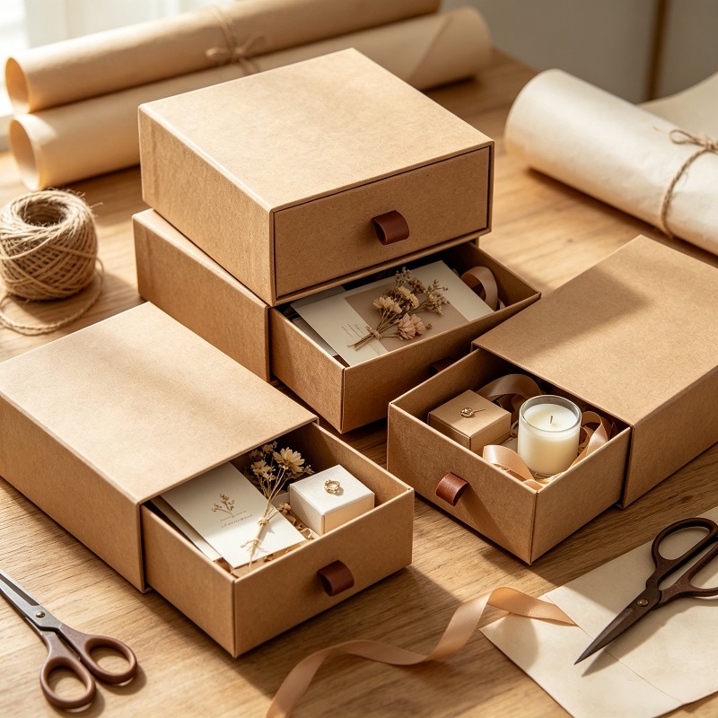 Kraft Paper Sliding Drawer Storage Boxes For Desktop And Home Organization