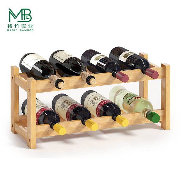 Bamboo Double Layer Wave Wine Rack For Bar Storage