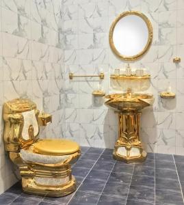 Cheap Golden Hotel Bathroom Sanitary Ware With Pedestal Basin Sink Wall Hung Toilet for sale