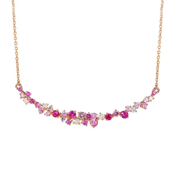 3.2 Grams 45cm Chain Floral Cluster Necklace 18K Red Ruby Pendant