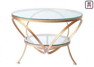 Cheap Glass Coffee Table Gold Frame , Modern Round Glass Coffee Table For Bar / Hotel for sale