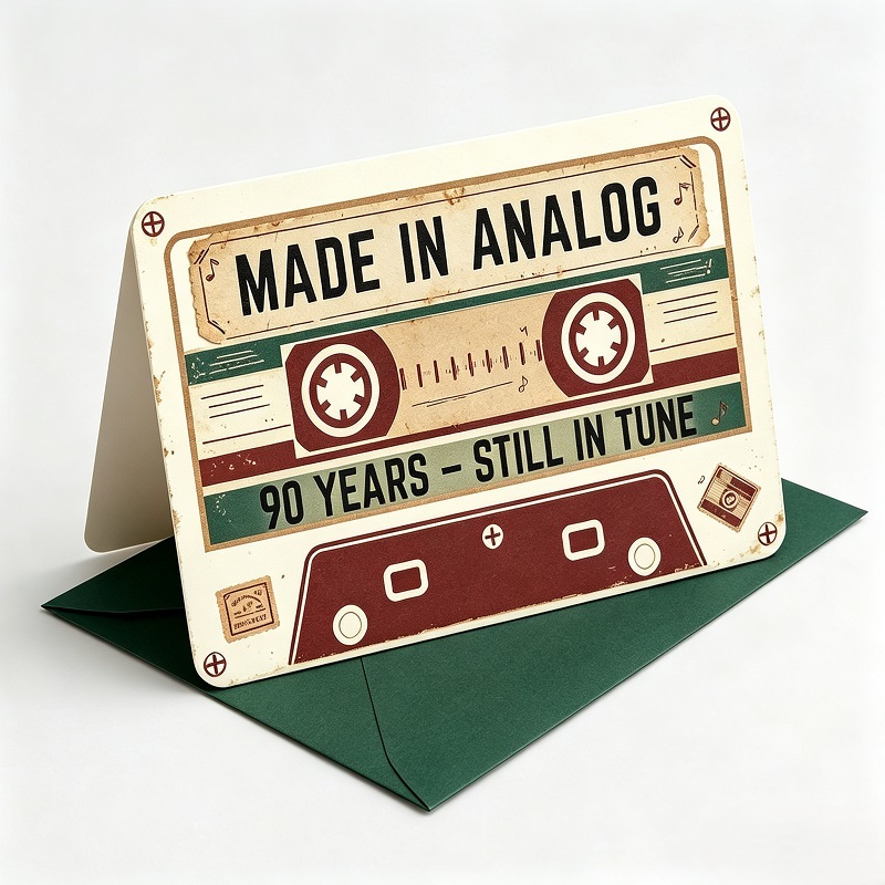 Retro cassette tape shaped novelty birthday cards with matching envelopes