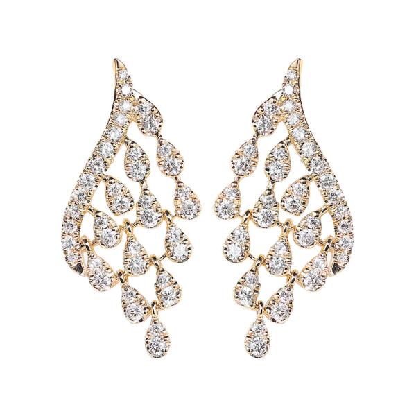 18K Gold Feather Diamond Stud Earrings 2.0g Art Deco Engagement Earring