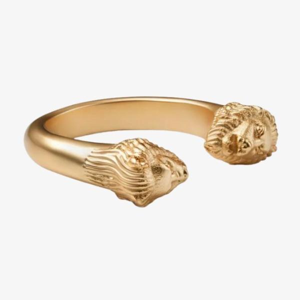 Adjustable Mens Lion Head Ring 18K Gold Size 5 - Size 10 Brass Lion Ring