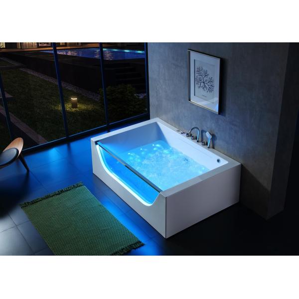 2 Person Front LED Glass Corner Bathtub With Massage Function