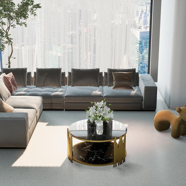 90CM Wide Circle Metal Coffee Table Living Room With Tempering Glass Table Top