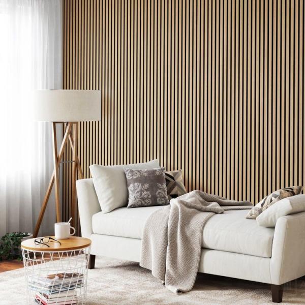Flavorless Nontoxic Wood Veneer Wall Panels , Practical Wood Slat Panels Interior