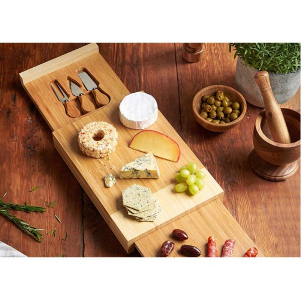 Non Toxic Bamboo Cheese Board Set Cutlery Set With With Drawer And Platter