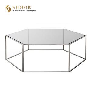Cheap Modern Hexagon Shape White Tempered Glass Coffee Table 40cm Height for sale