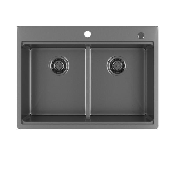 FOOK SINK Handmade Top Mount 304 Stainless Steel Double Bowl Kitchen Sink with Ledge