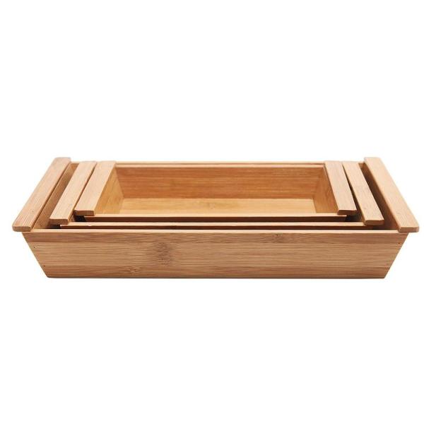 High Strength Small Bamboo Serving Tray 3 Set Nesting Organizer Low Thermal Conductivity