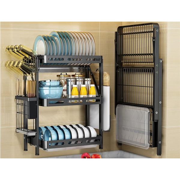 Floor Standing Foldable Multi Layer Kitchen Shelf Dish Storage Rack Free Install