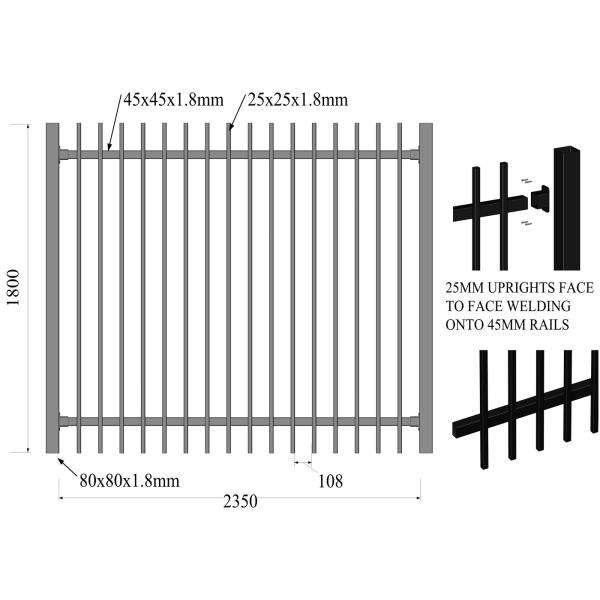 3 Rails PVC Coated Black Garrison Fence Panels Hercules Tubular Steel Fence