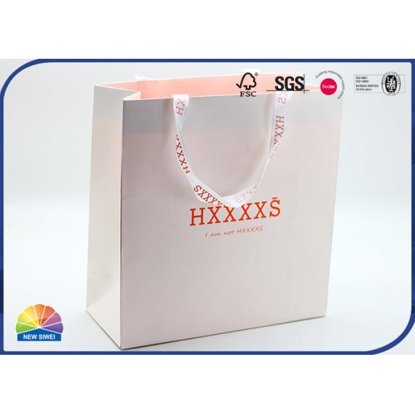 White Paper Shopping Bags With Handles Pantone Printed Inside