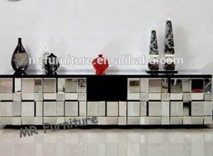 China Muti Faceted Glass Mirror TV Stand , Beveled Full Mirrored Glass TV Unit on sale