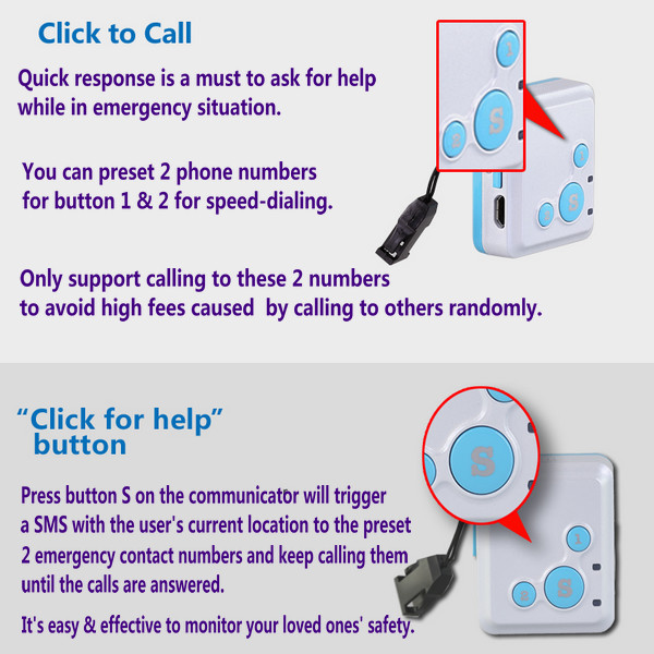 V16 Mini GSM GPS Tracker+Child Kids Elderly SOS Button Alarm Transmitter W/ Inbuilt Microphone & Speaker for 2-Way Talk