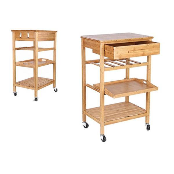 Hot Sale High Quality Decor 4-Tier Bamboo Home Furniture Kitchen Trolley
