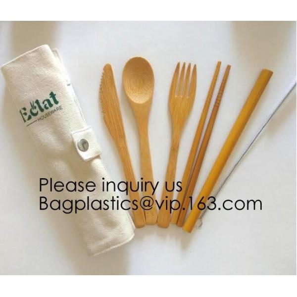 Eco friendly 5 Pieces Fork Knife Spoon Bamboo Disposable Cutlery Set Reusable Bamboo Cutlery Travel Set Bagease pack