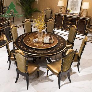 Cheap Deluxe Dining Room Set Classical Antique Wooden Round Dining Table With Turntable for sale