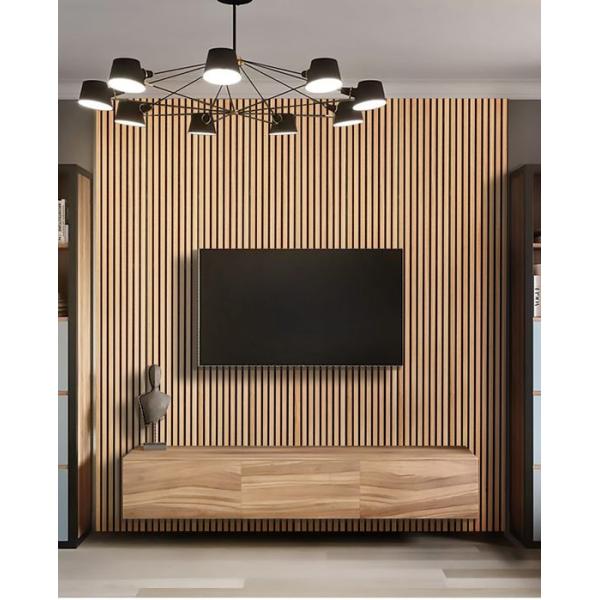 Practical Indoor Melamine Slatwall Panel , Fireproof Grooved Wooden Acoustic Panels