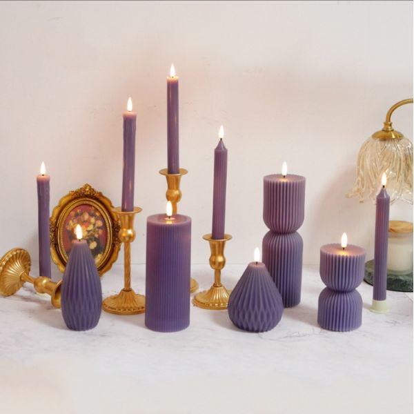 Creative Shape Custom LED Candles Purple Battery Operated Candles For Wedding