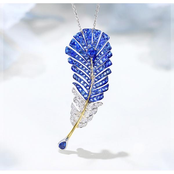 Brooch Sapphire Virgo Necklace 0.25ct Diamond Feather Pendant