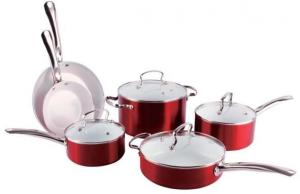 Cheap 9pcs germany metallic outside coated aluminum white ceramic marble cookware set for sale