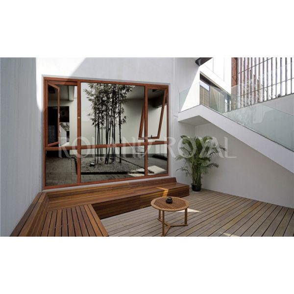 6063-T5 5mm glass Aluminum Awning Windows Sound Insulation Wood Color