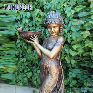 Cheap Customized outdoor garden decoration, life-size bronze statue of a bird feeding girl for sale