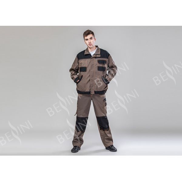 Dark Khaki Black Heavy Duty Work Suit Bib Pants Suit 80% Polyester 20% Cotton Twill
