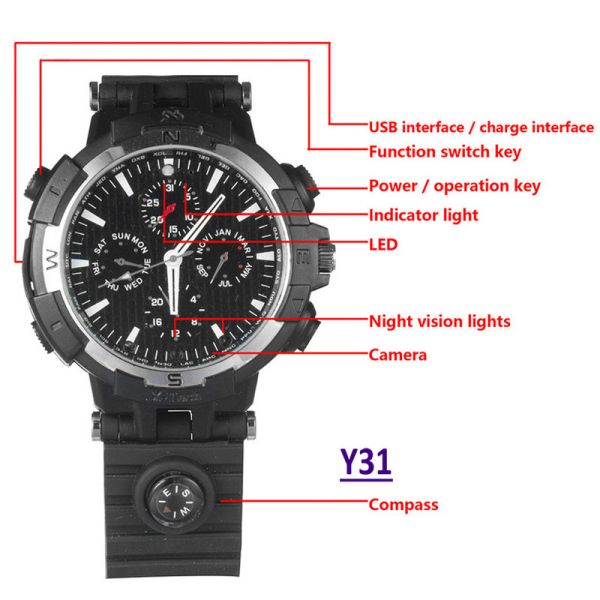 Y31 16GB 720P WIFI IP Spy Watch Hidden Camera Recorder IR Night Vision Home Security Wireless Remote Video Monitoring