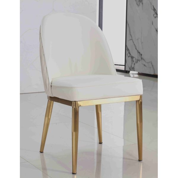 White Velvet Fabric Padded Dining Room Chairs Simple Series Gold Stainless Steel Frame