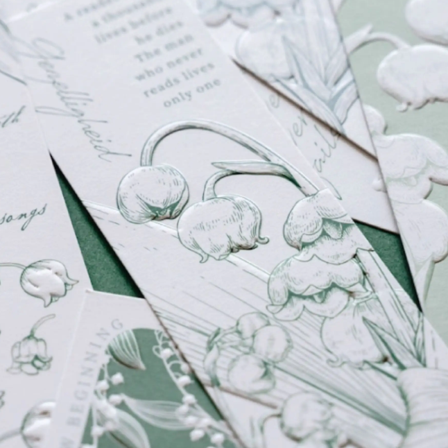 Botanical Paper Bookmarks With Embossed Floral Relief And Storage Box Set