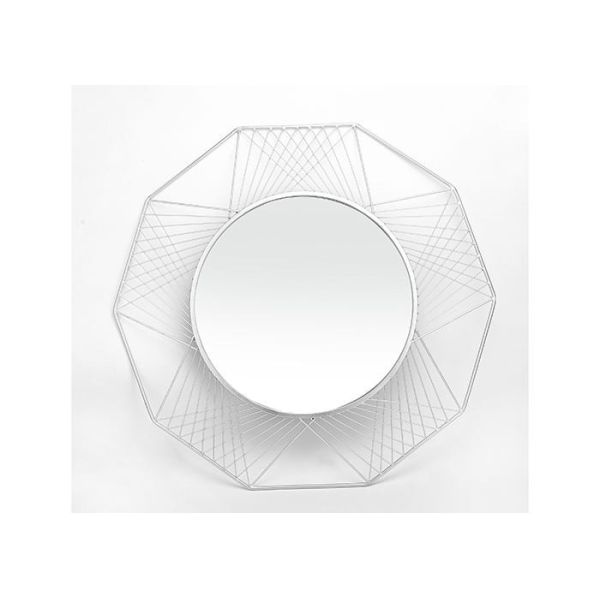 Large Size Round Mirror Silver Decagonal Metal Frame Decorative Wall Mirror