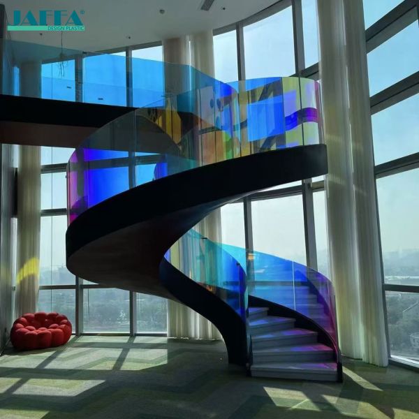 JAFFA Custom Iridescent Acrylic Stair Railing, Gradient Spiral Stair Balustrade, Artistic Railing for High-End Commercial & Residential