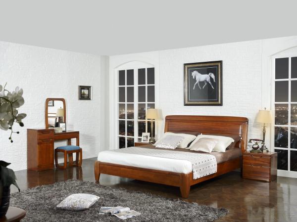 New design Upholstered headboard Bedroom furniture set By ISO9001 and FSC china factory with Mirror stand and Dresser