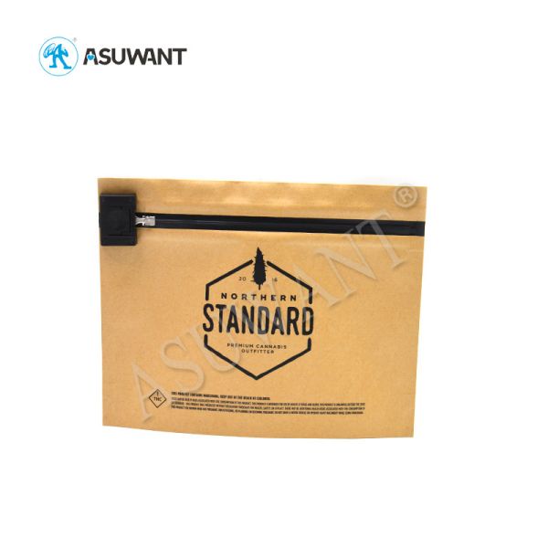 China Supplier Stand Up Mylar Biodegradable Child Proof Zipper Locking Medication Kraft Paper Bag For Cookies