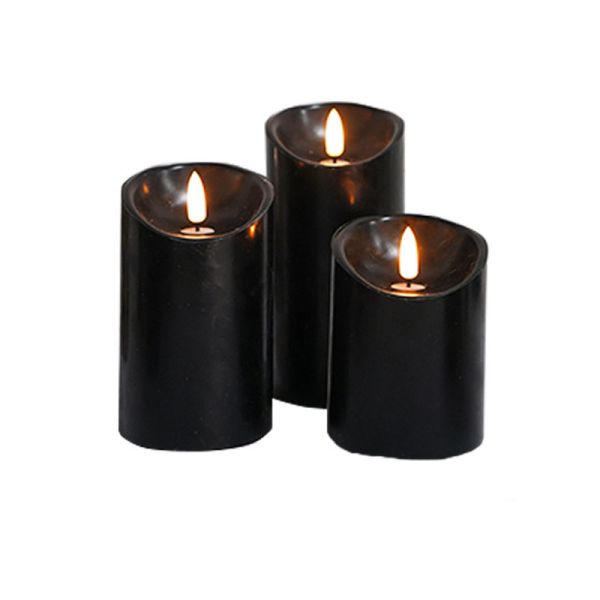 4 5 6 7 8 9 Inch Battery Operated Pillar Candles Black Flickering Flameless Wax Pillar Candles