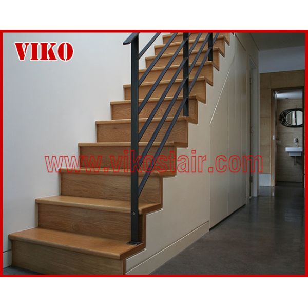 Wrought Iron Staircase VK112S  Wrought Iron Handrail Tread Beech,Railing tempered glass, Handrail b eech Stringer,carbon