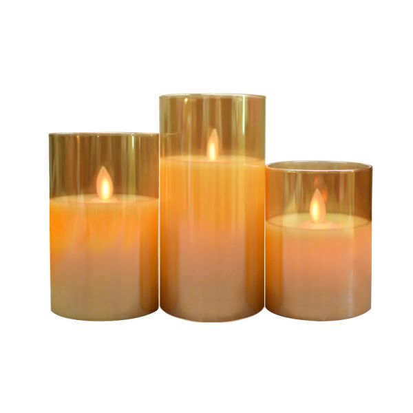 2*AA Battery Operated Flameless Real Wax Pillar Led Glass Candle with Remote