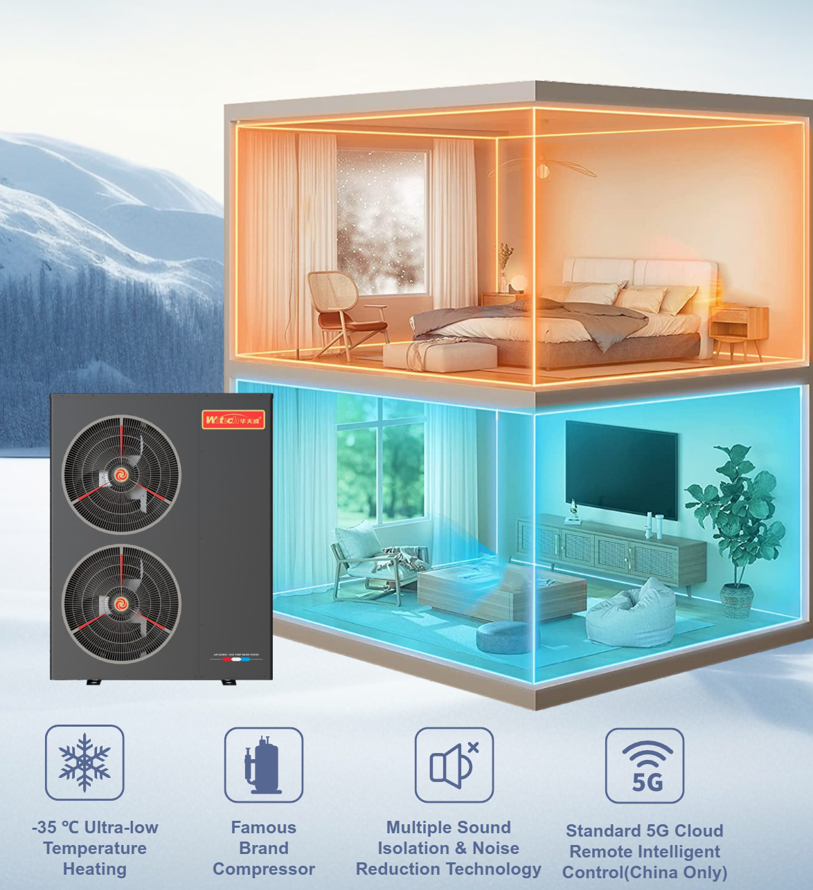 380V Inverter R410a/R32 Monoblock Special Edition Heat Pump for Heating & Cooling -35℃ operature