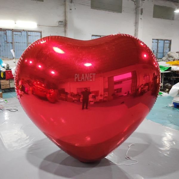 Customized Colorful Inflatable Heart Mirror Ball Hanging Mirror Sphere Balloon For Wedding Decoration
