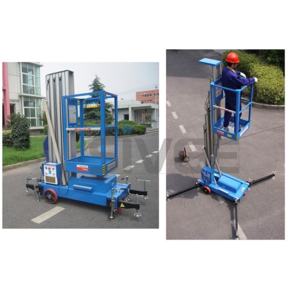 Aluminium Alloy Hydraulic Single Mast Lift Platforms 6m Platform Height