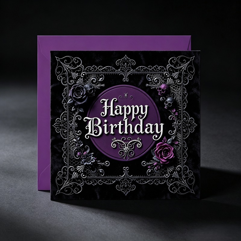 Custom gothic dark art illustrative happy birthday stationery