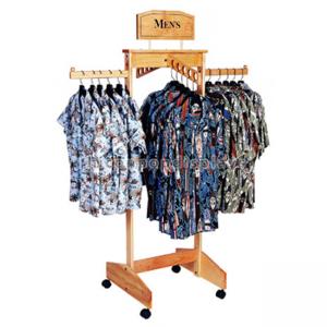 Cheap Hanging Clothing Store Fixtures Simple Freestanding Wooden Clothes Rack For Promotion for sale