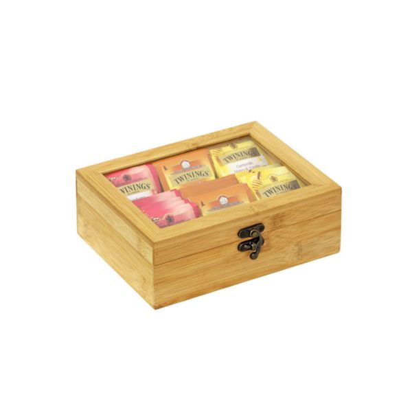 Heat Resistant Bamboo Storage Chest With Lock , Wooden Box To Hold Tea Bags