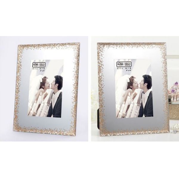 Customized Shape 4x6 Glitter Glass Photo Frame For Promotion Beautifully Decorated